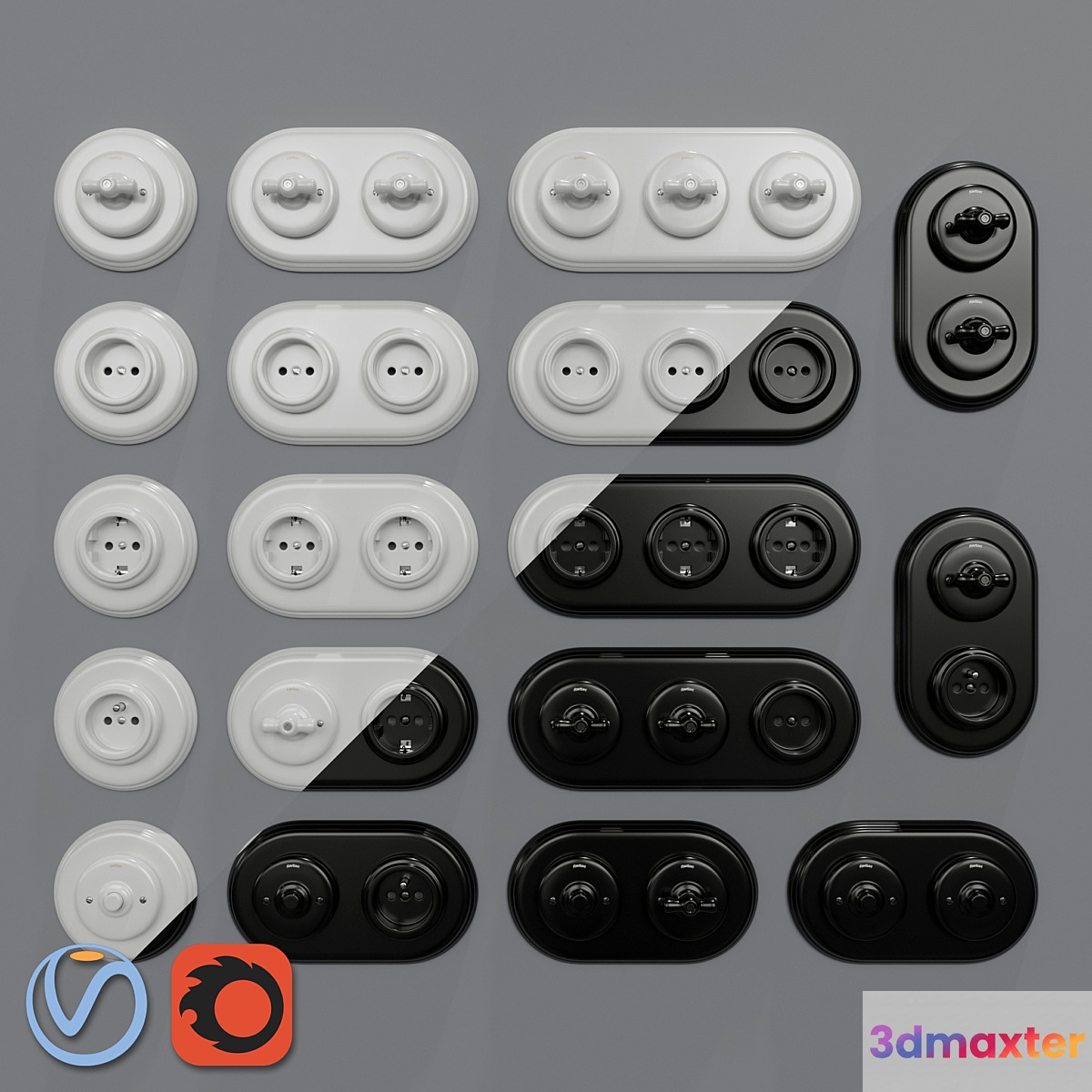 Garby Colonial porcelain sockets and switches by Fontini 3D Max