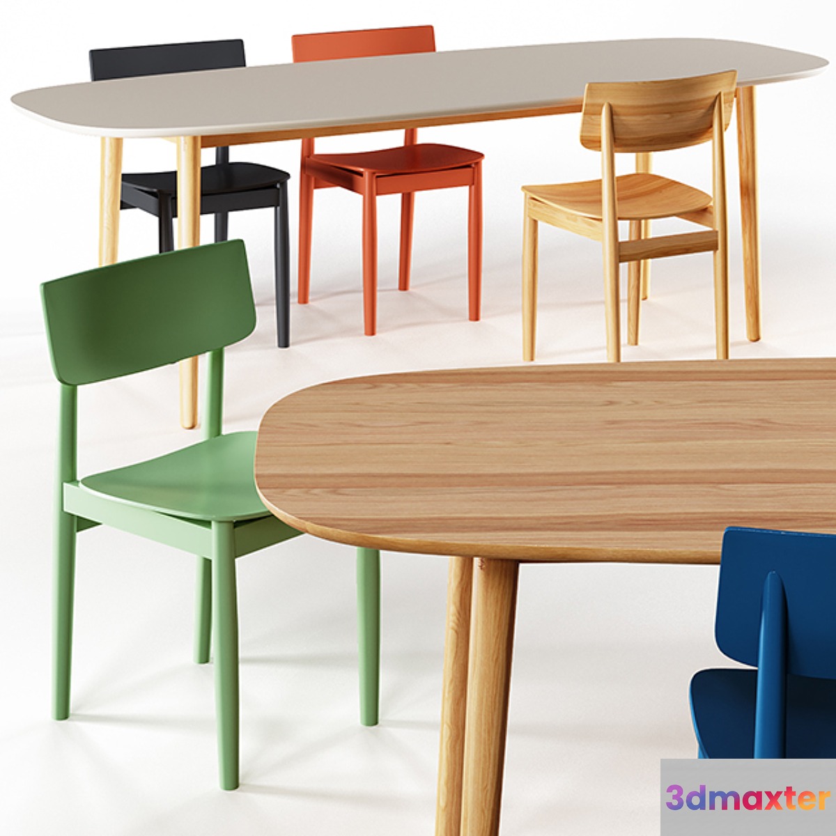 Loft table + chairs 3D Max