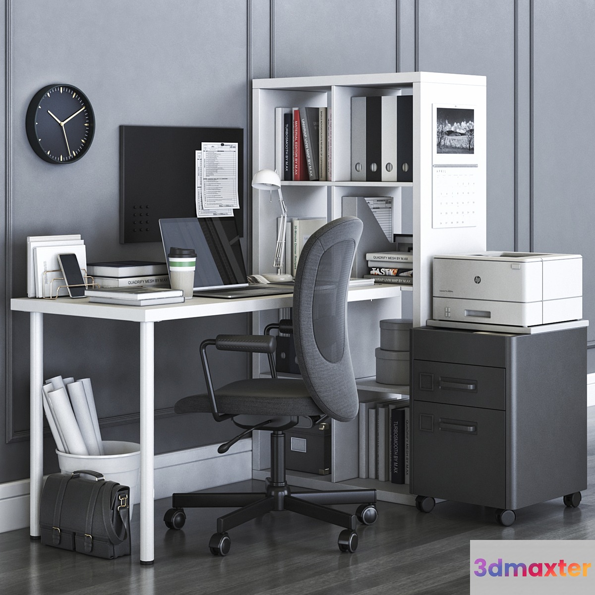 IKEA KALLAX office workplace with FLINTAN chair 3D Max