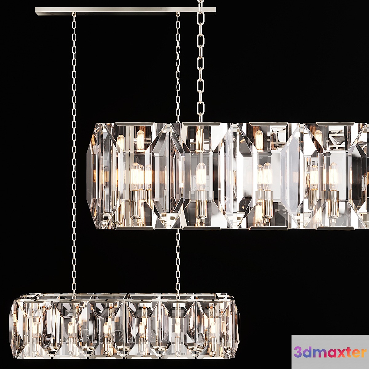 Restoration Hardware HARLOW CRYSTAL RECTANGULAR CHANDELIER 42 Nickel 3D Max