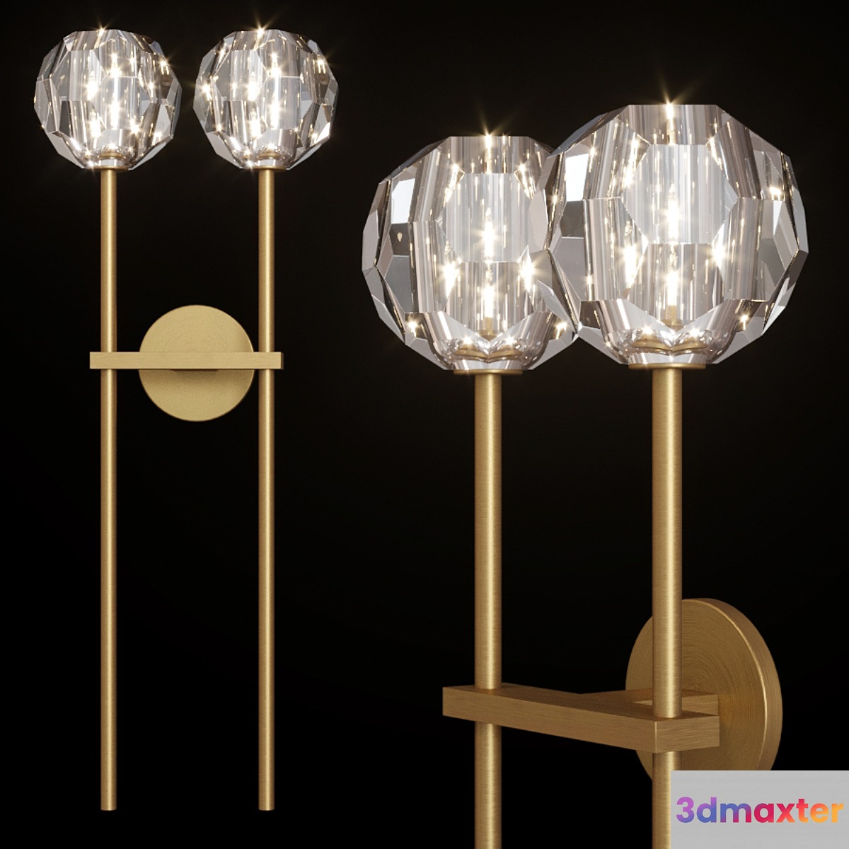 Restoration Hardware BOULE DE CRISTAL GRAND DOUBLE SCONCE Brass 3D Max