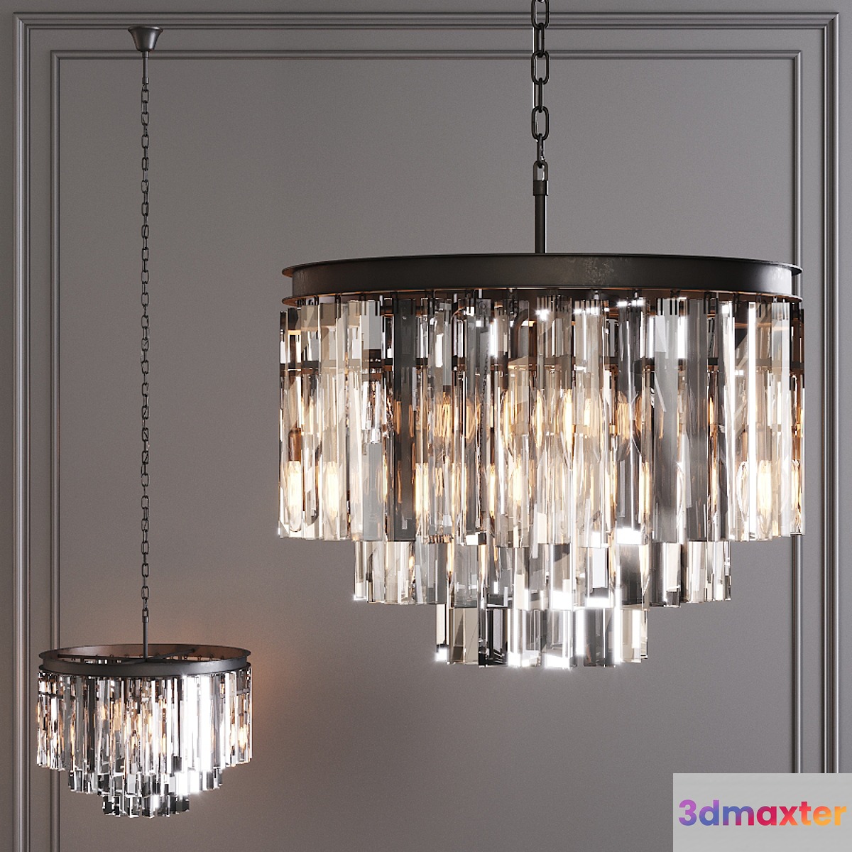 Restoration Hardware 1920S ODEON CLEAR GLASS FRINGE 3-TIER CHANDELIER Black 3D Max