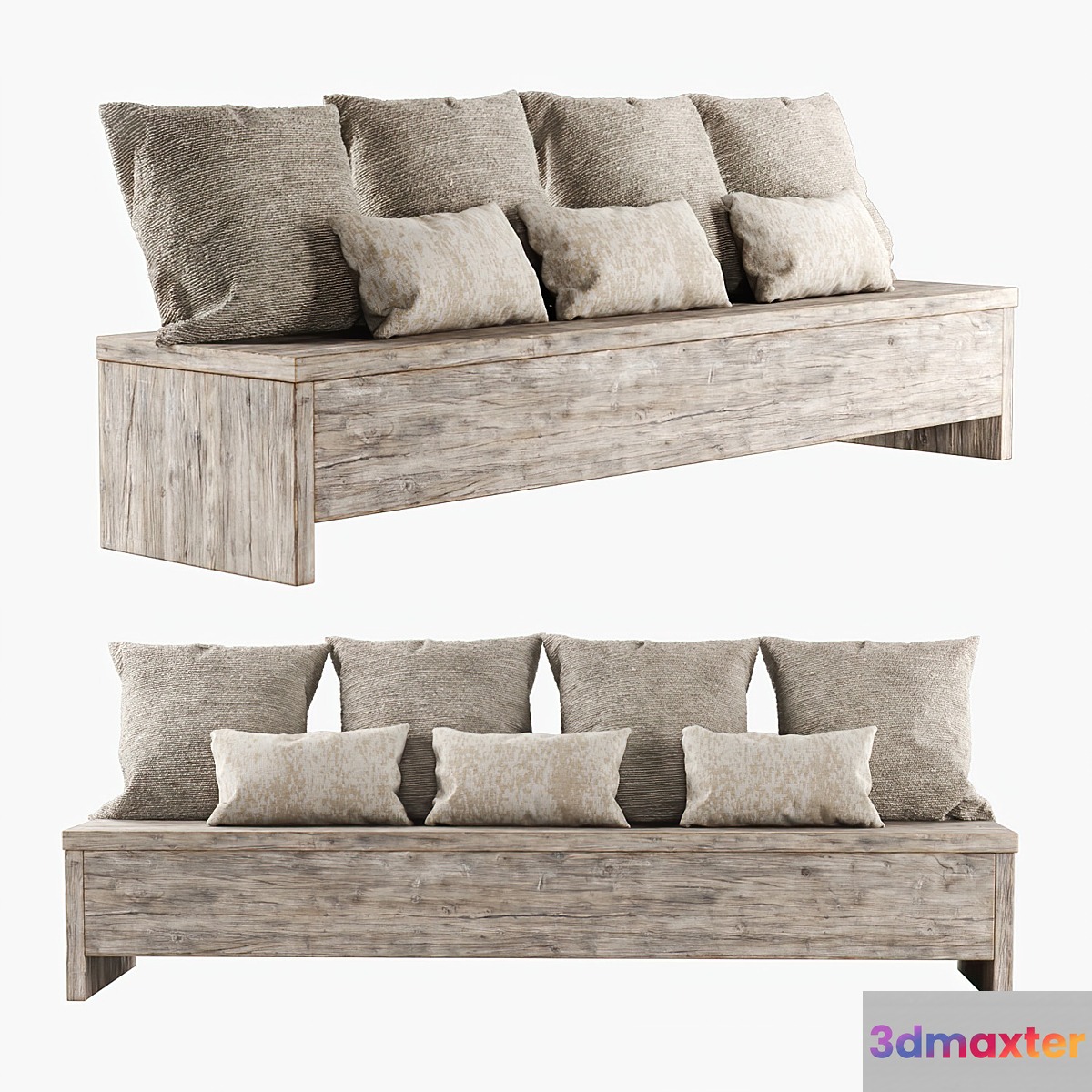 Wooden bench with pillows 3D Max