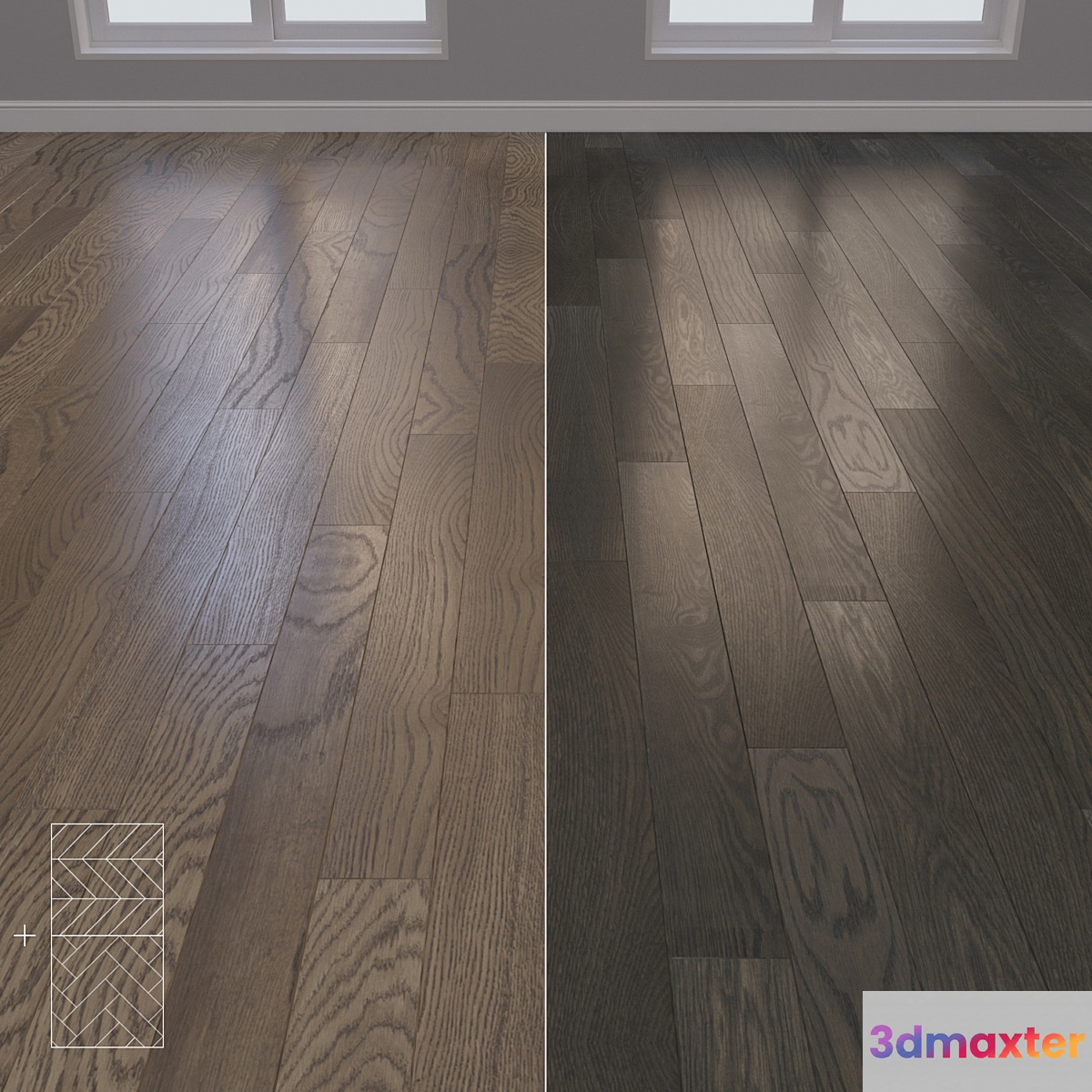 Parquet Oak 2 types layout Christmas tree chevron and linear setduo17 3D Max