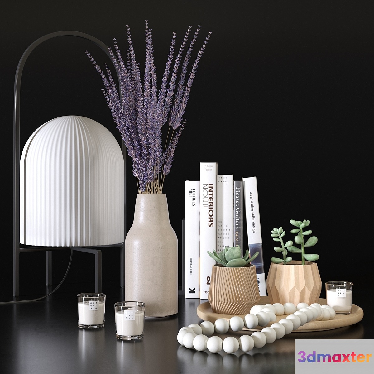 Decorative set with lavander and succulents 3D Max