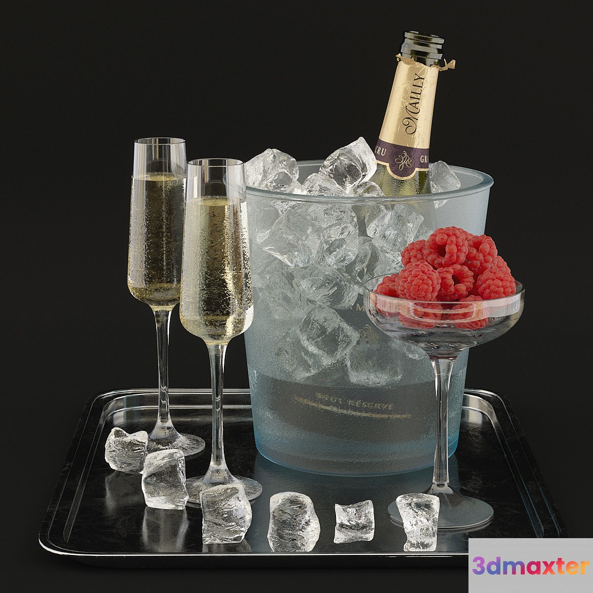 Champagne with raspberries