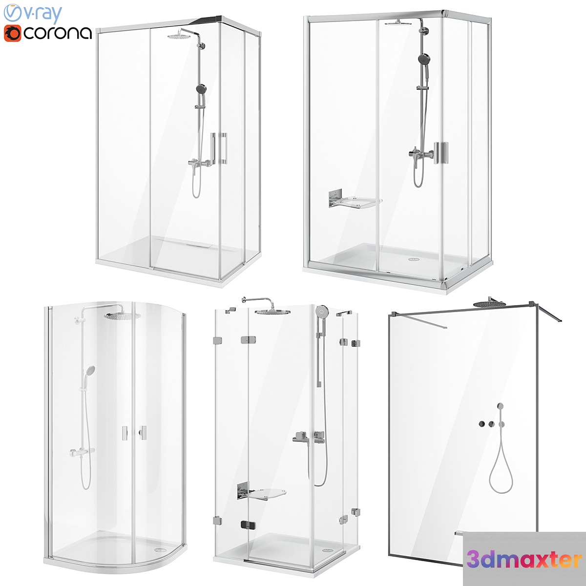 Shower set Ravak and Radaway set 88 3D Max