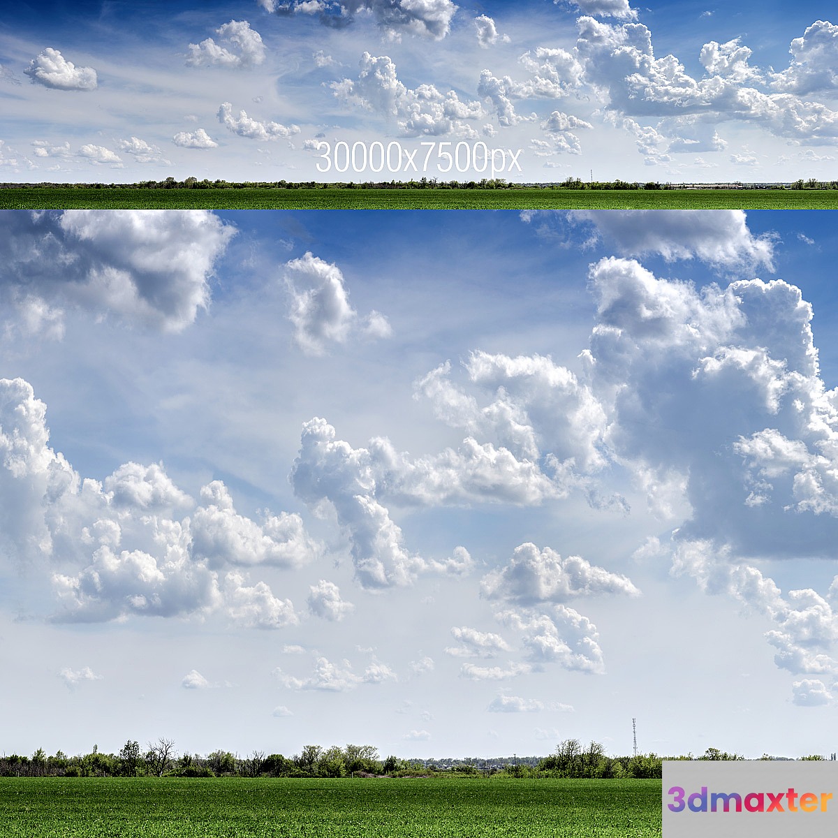 Clouds over green field 3D Max