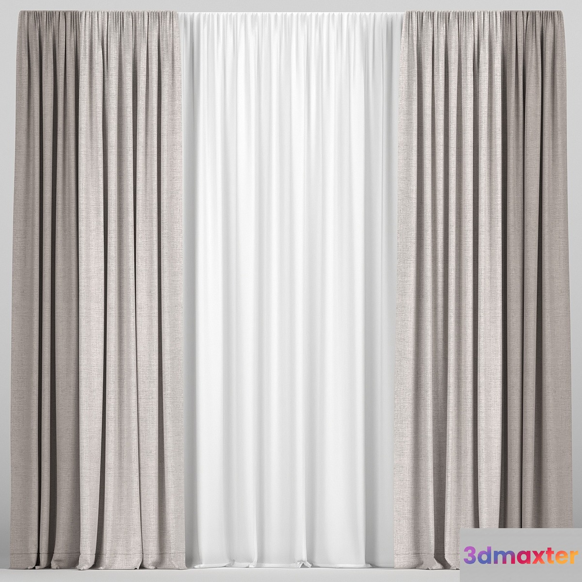 Brown curtains in two colors with tulle. 3D Max