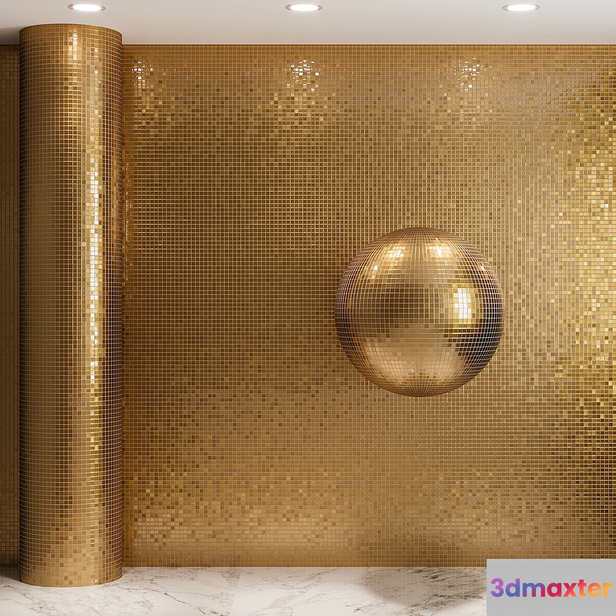 Gold mosaic material on glass 3D Max