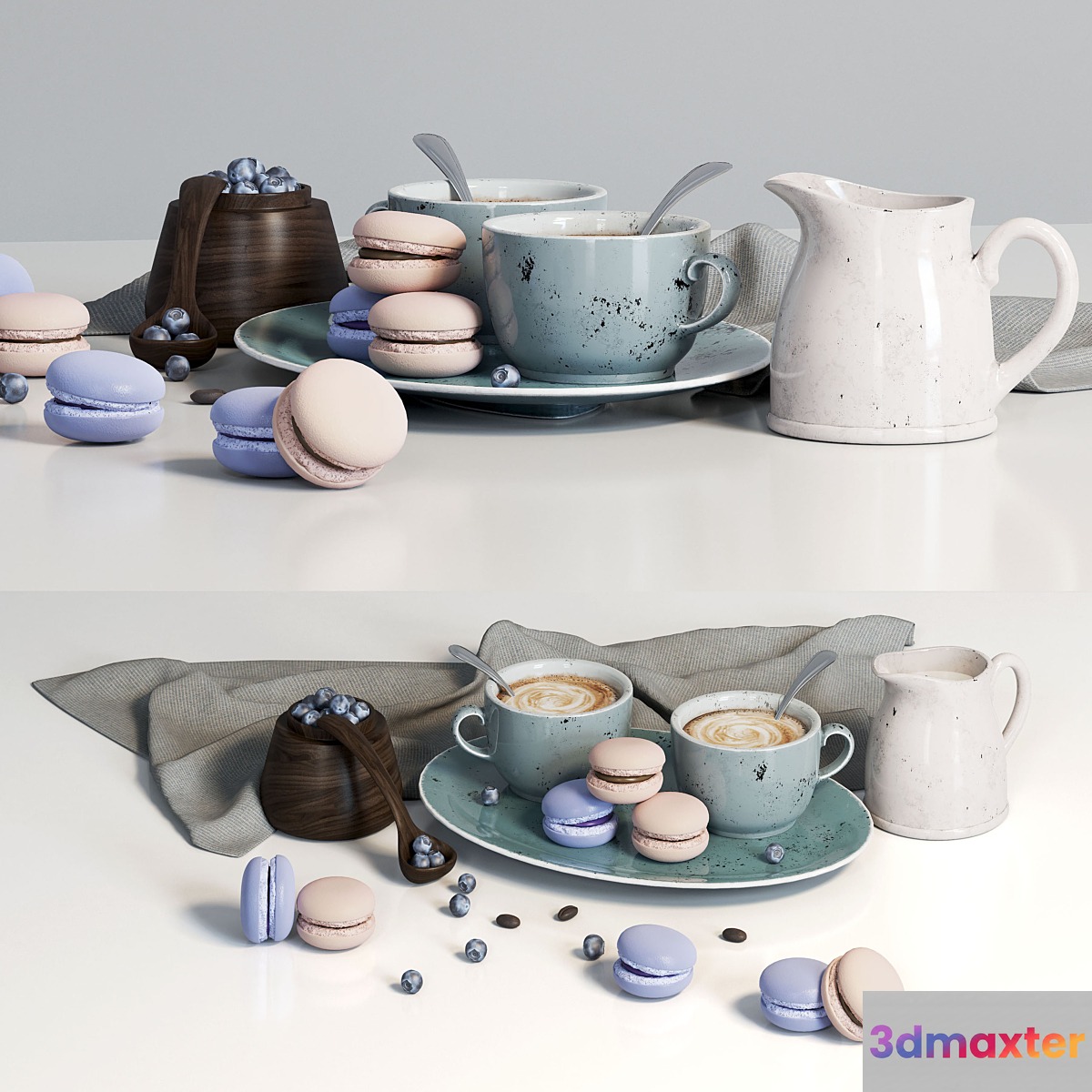 Decorative set with dishes and blueberries 3D Max