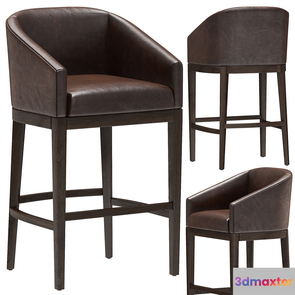 Restoration Hardware Morgan Barrelback Slope Leather Stool 3D Max