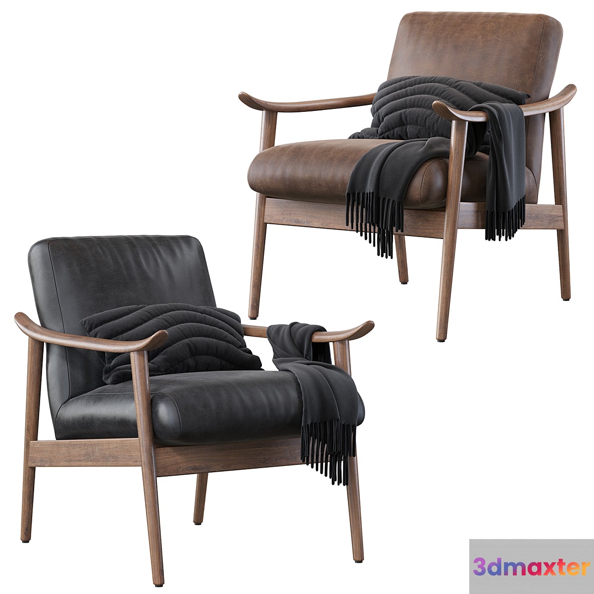 Mid-Century Vegan Leather Show Wood Chair 3D Max