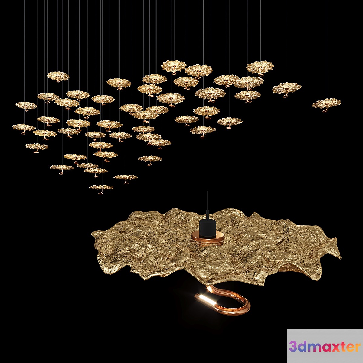 Gold moon chandelier 3D Max