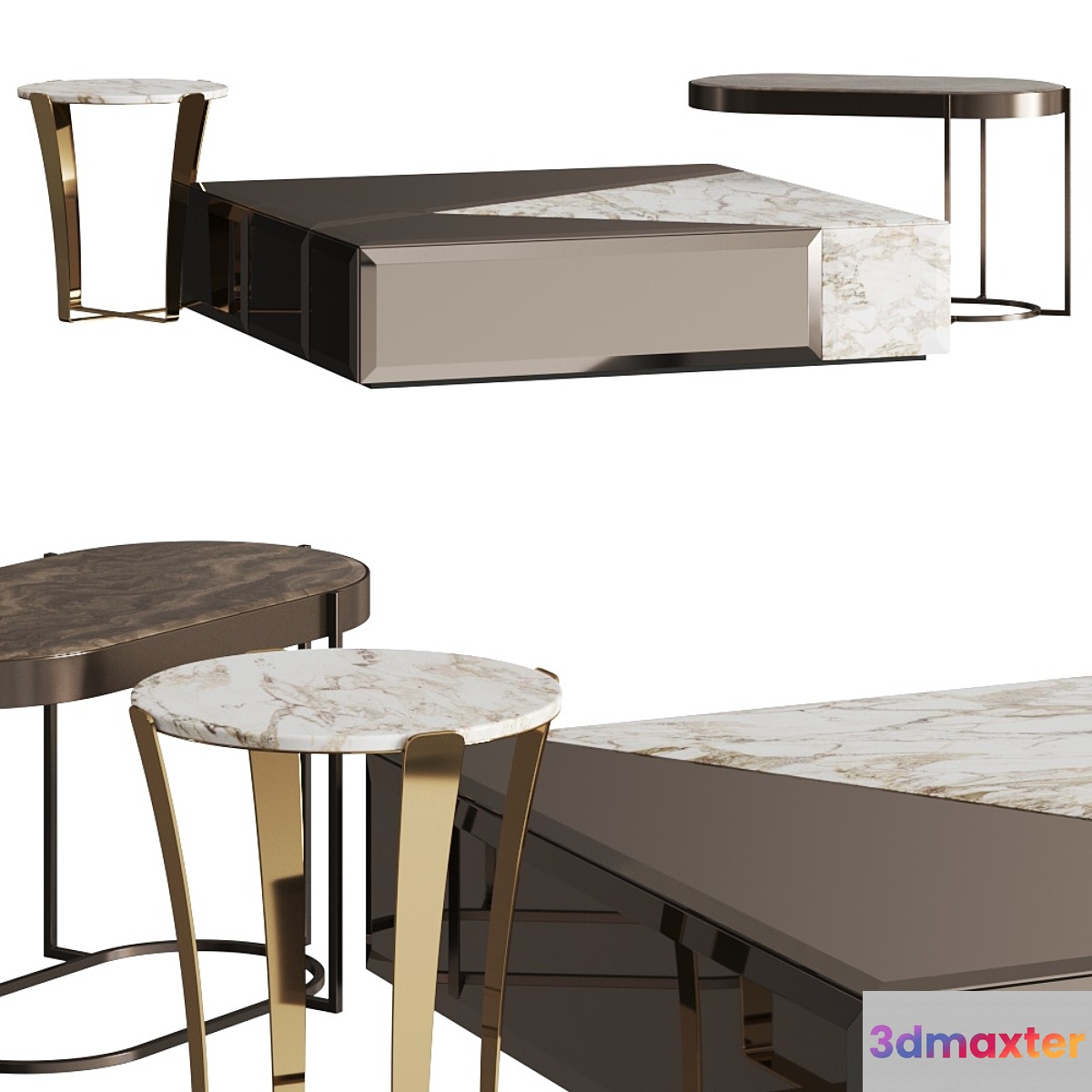 Opera Contemporary Coffee & Side Tables Set 3D Max