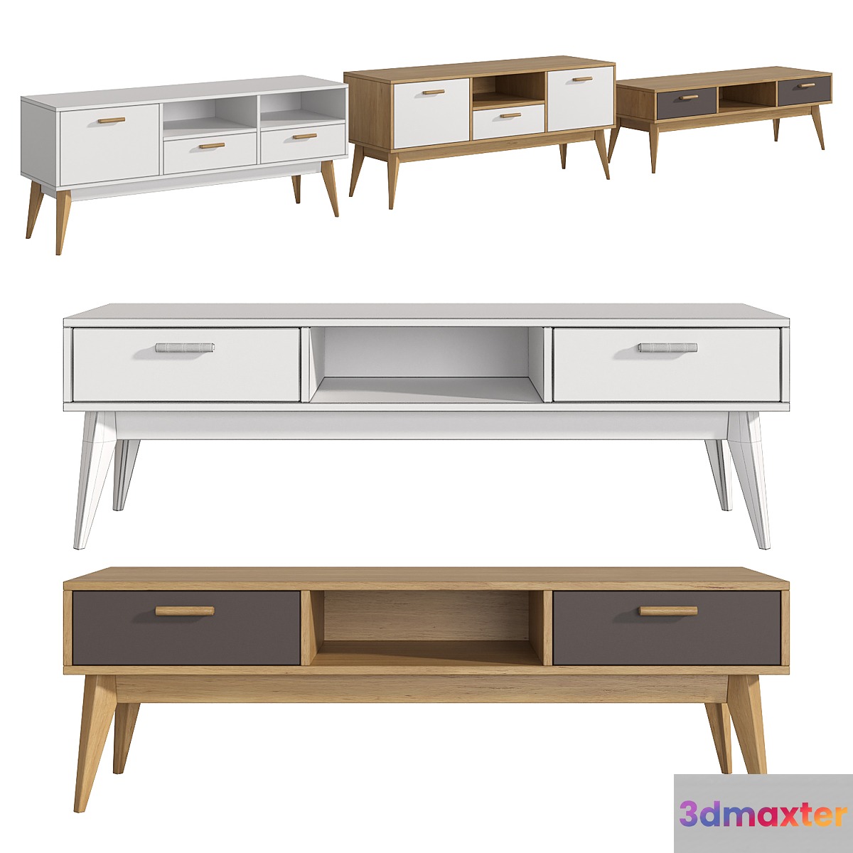 Furniture collection Nordic Scandi _ Snow _ Gray No. 2 TV stands 3D Max