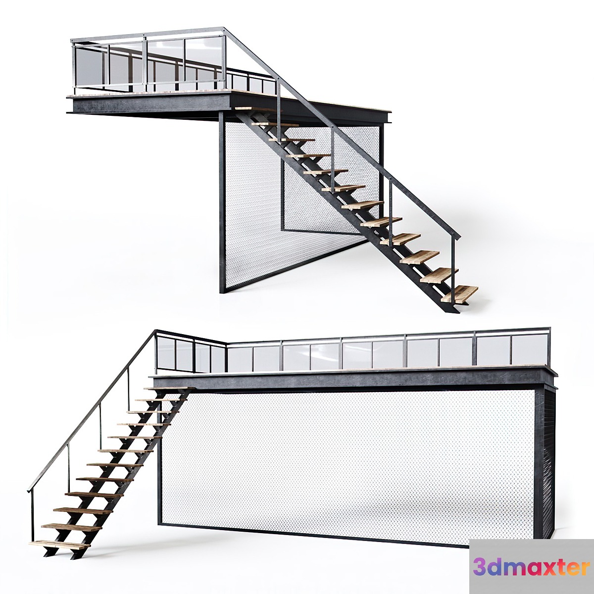 Metal stair with fencing 3D Max