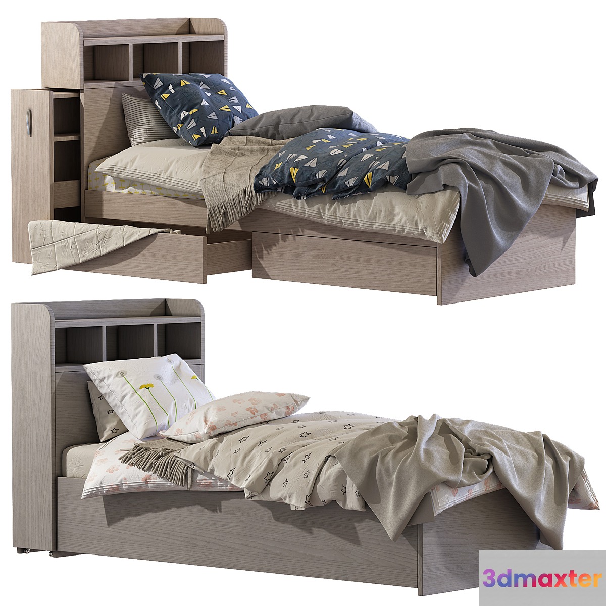 Bed Light Oak Galway Bed with Storage 3D Max