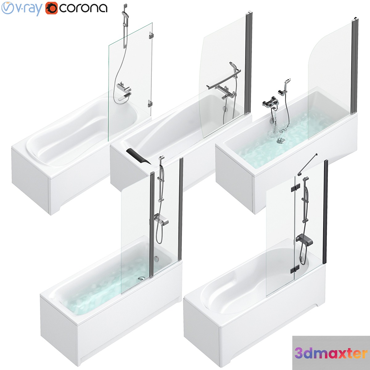 Bath and shower curtains Villeroy & Boch Sanitana Roca Ideal and Cersanit set 95 3D Max
