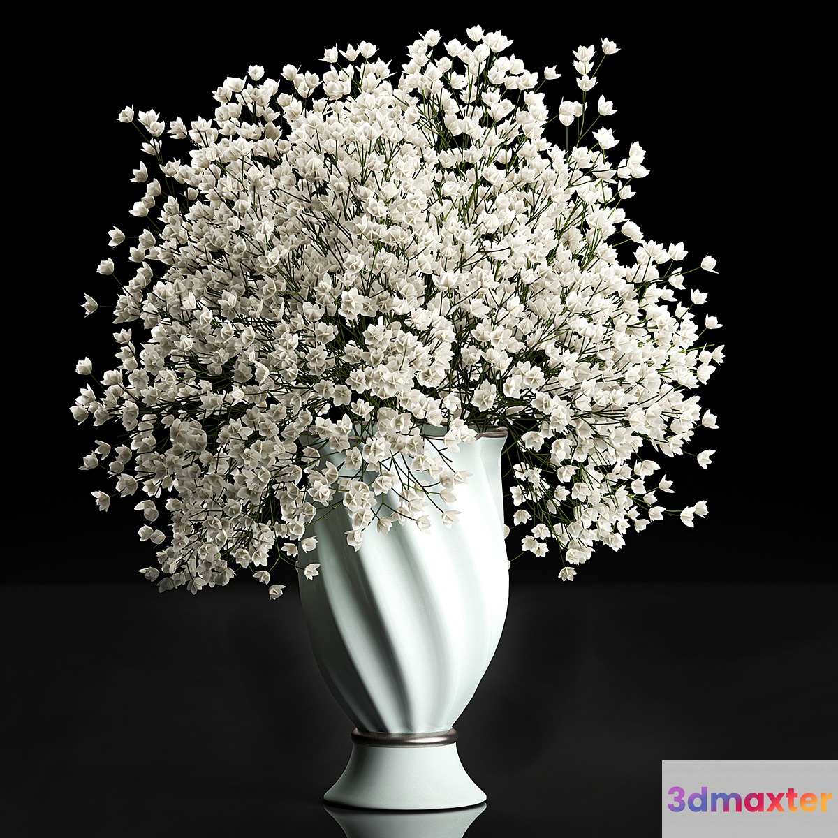 A beautiful lush little white bouquet in a classic vase with Gypsophila Gibsolyubka Kachim. Set 107.