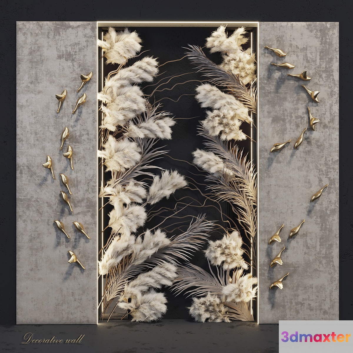 Decorative panel_Birds Gold 3 3D Max