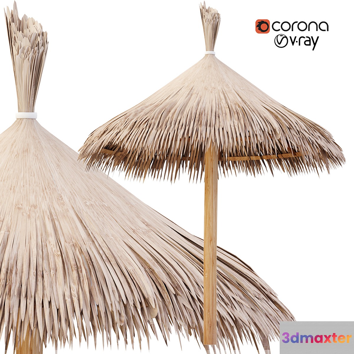 Bamboo Umbrella with Banana Leaf N2 3D Max