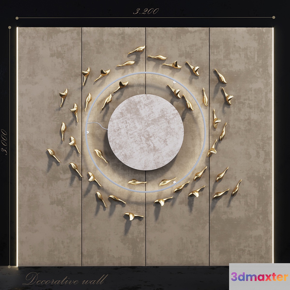 Decorative panel_Birds Gold 6 3D Max