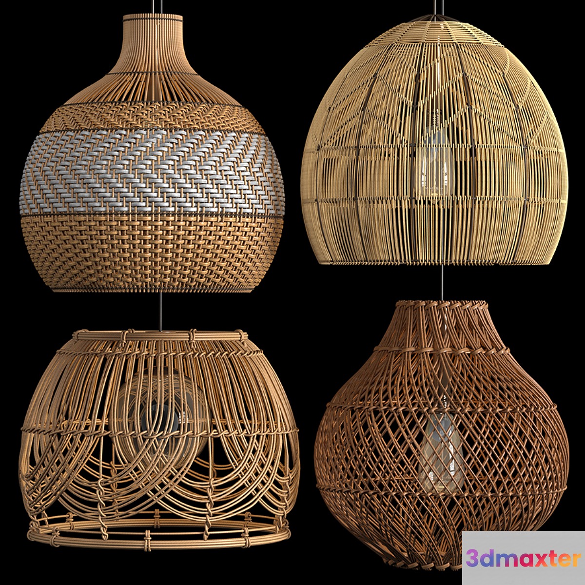 Four Rattan pendant lights 3D Max
