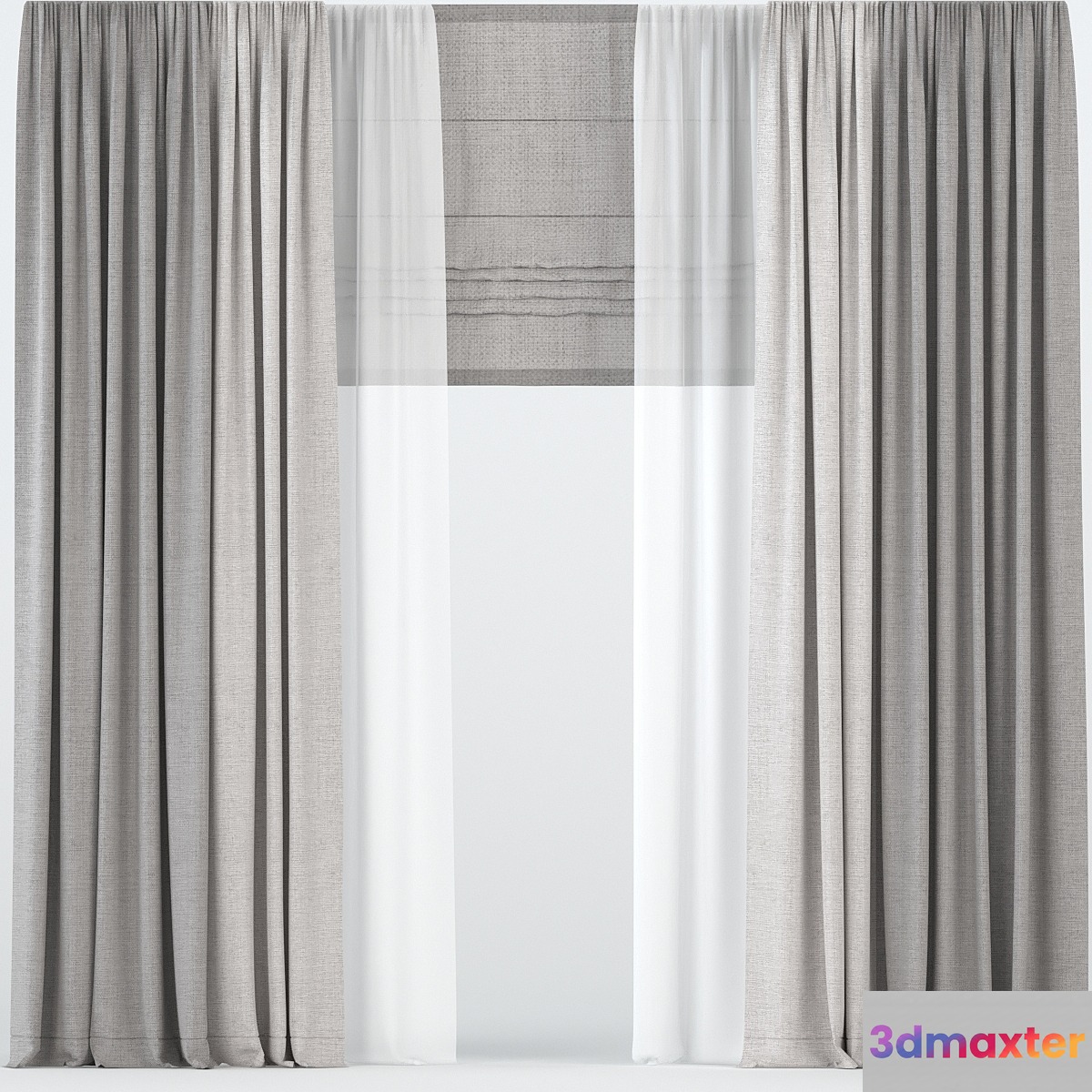 Curtains with tulle. - No.2 3D Max