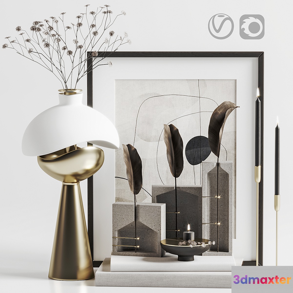 Decoration Set 004 Spring vase lamp Ghost collection 3D Max
