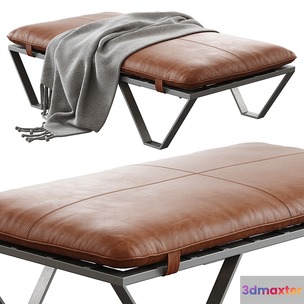 Darrow Tan Leather Ottoman - No.4