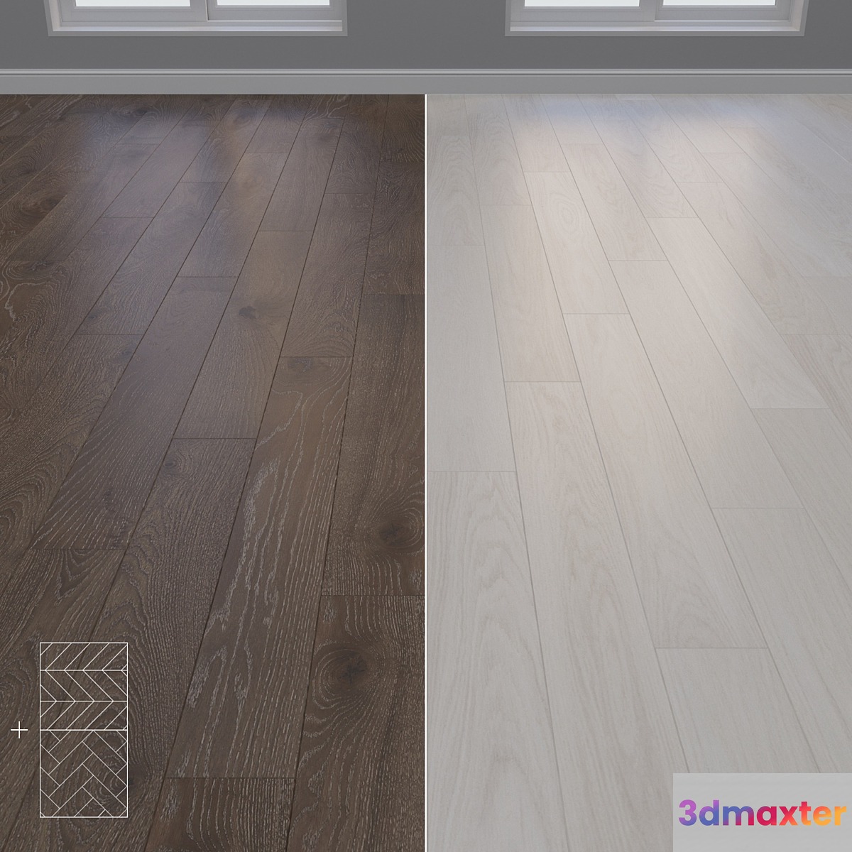 Parquet Oak 2 types layout Christmas tree chevron and linear setduo25 3D Max