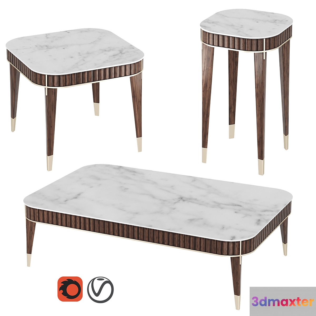Eden-Rock Cocktail Table & 2 Pedestal Tables 3D Max