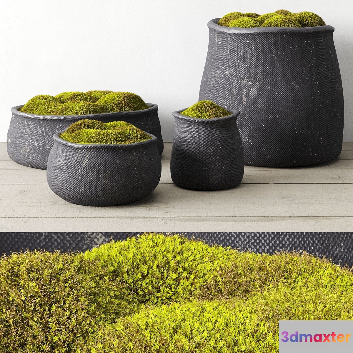 Crosshatch concrete vessel collection with moss - No.3