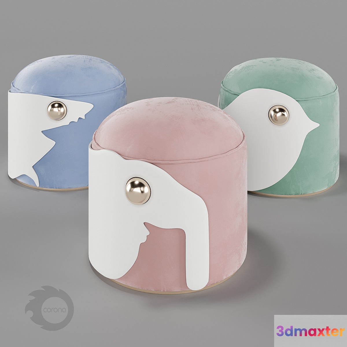 Poufs Circu Animal Stools collection 3D Max