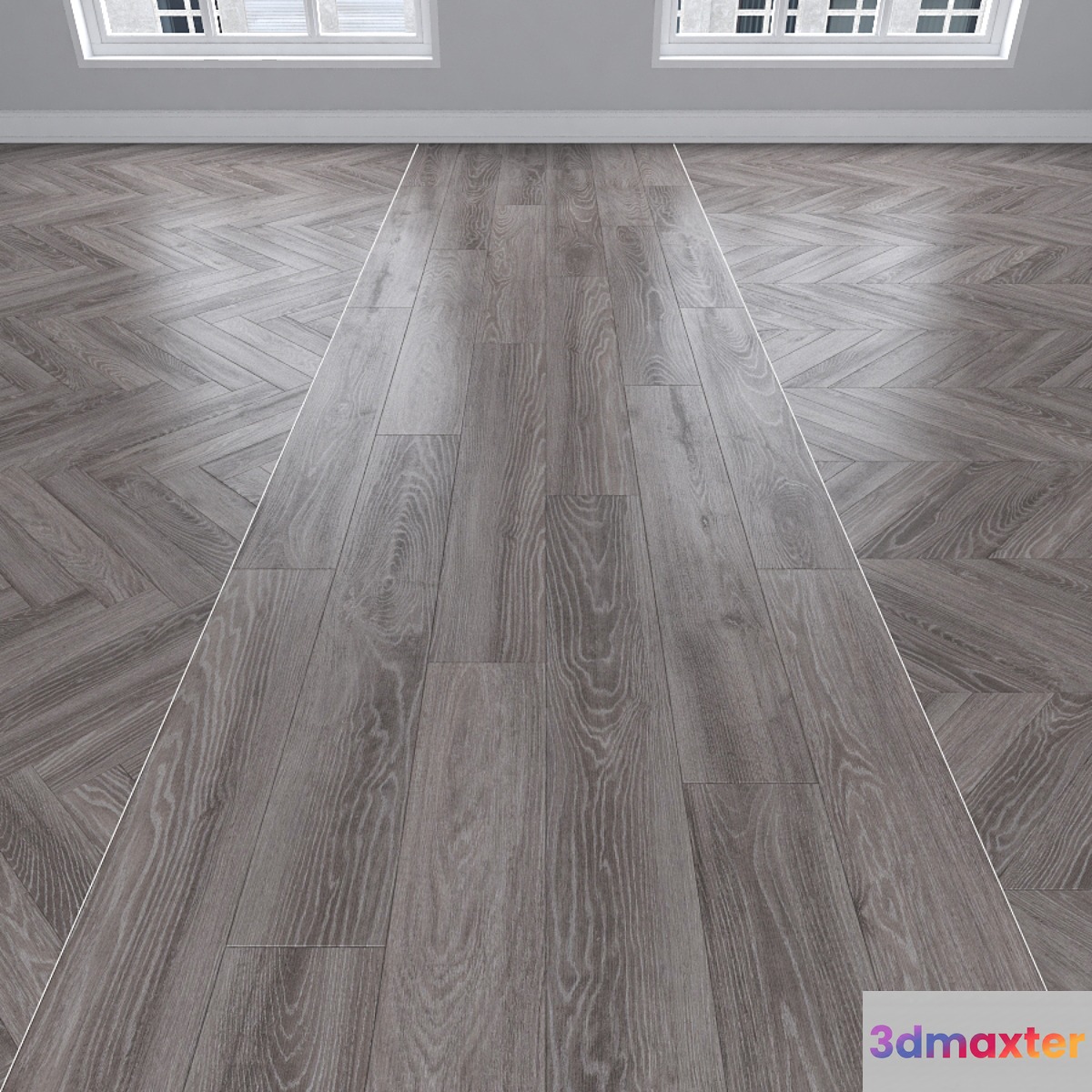 Parquet Oak 3 types: herringbone linear chevron. 3D Max