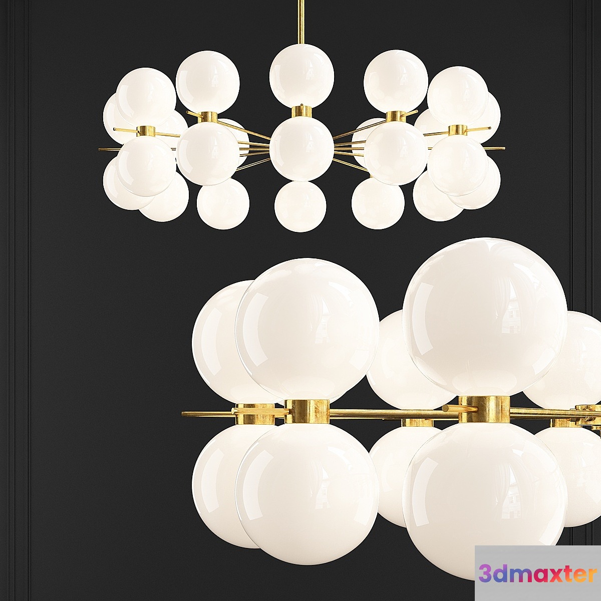 Exceptional Large Murano Glass and Brass Chandelier 3D Max