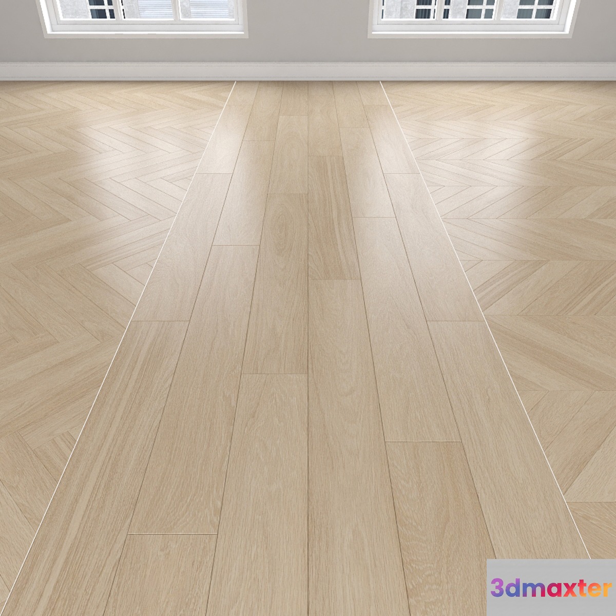 Parquet Oak cream 3 types: herringbone linear chevron. 3D Max