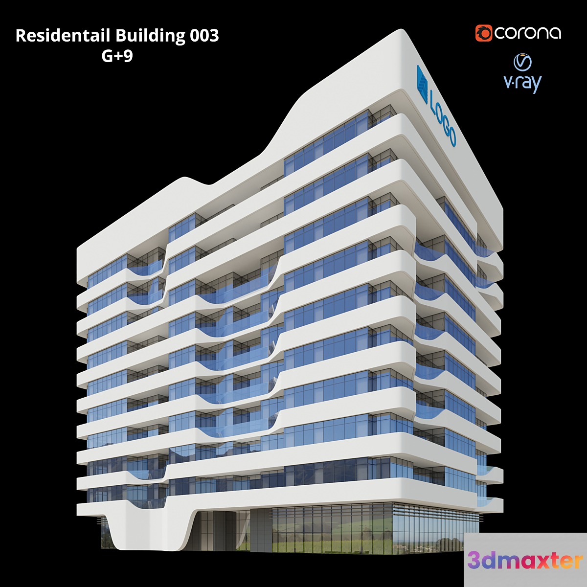 Modern Residential Building 003 _ G + 9 3D Max