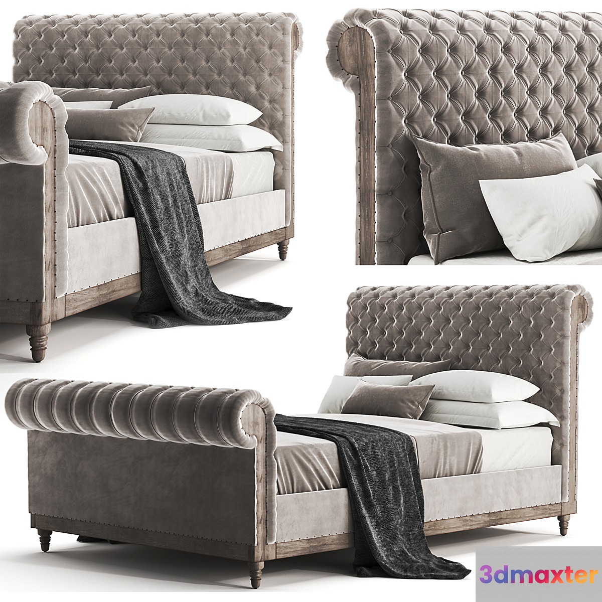 RH Chesterfield Bed with footerboard - No.2 3D Max