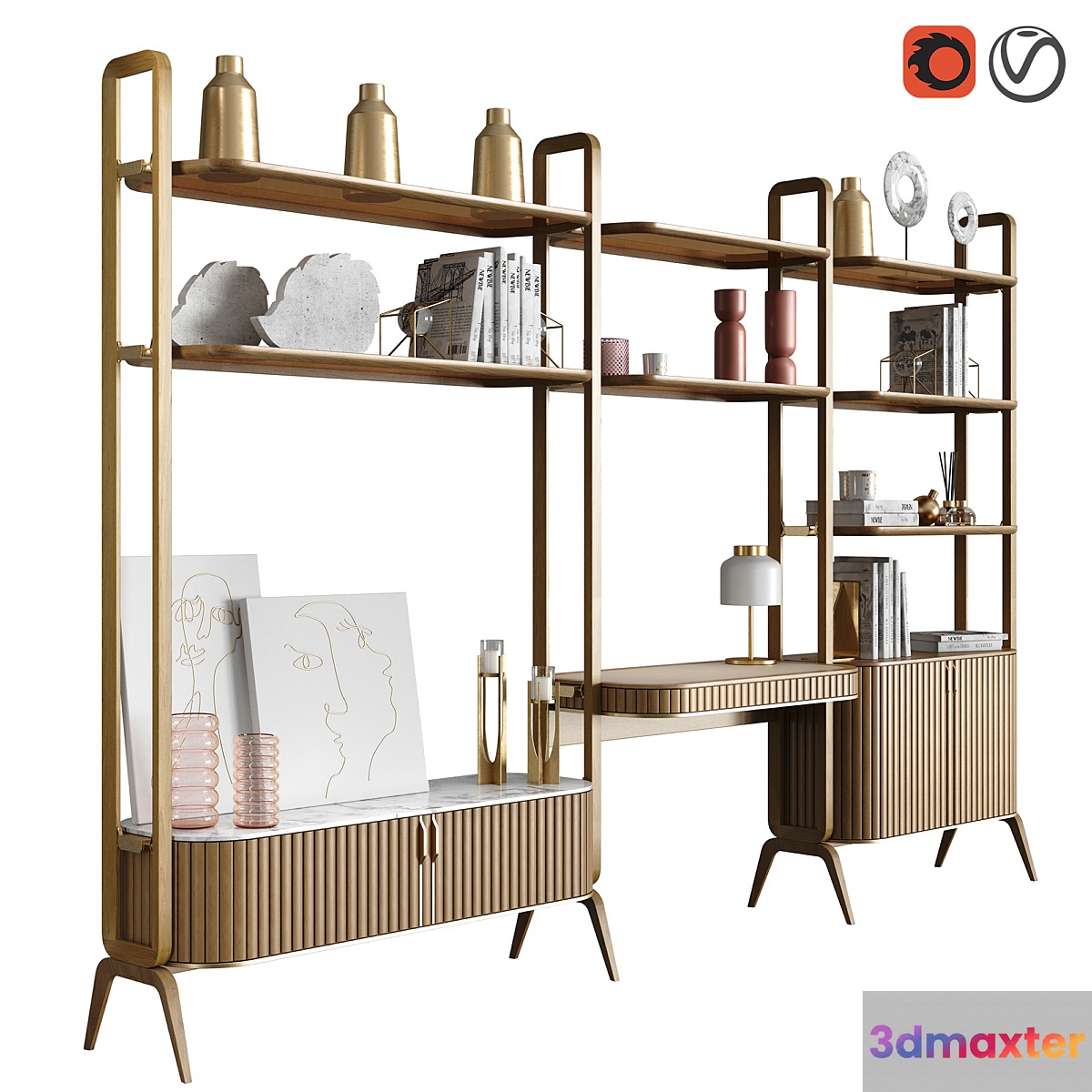 EDEN-ROCK Bookcase with 3 elements Design Sacha Lakic