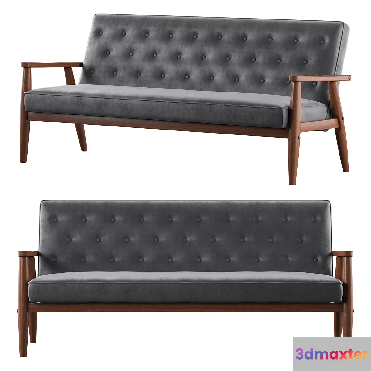 Baxton Studio Sorrento Mid-century Modern 3-seater Sofa