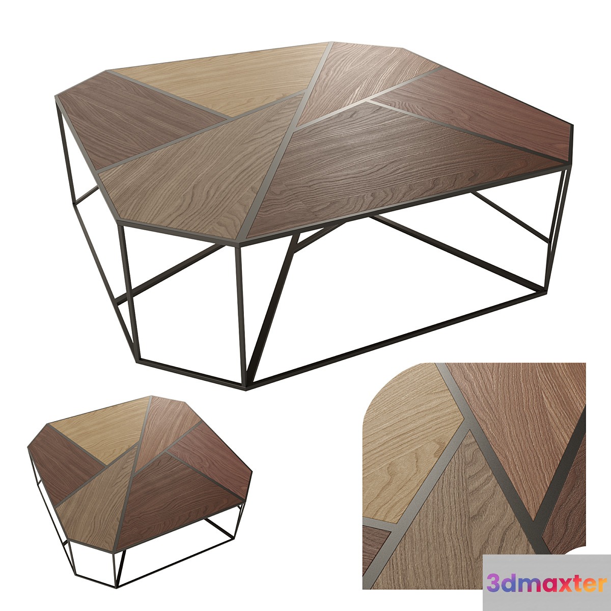 Metal coffee table with wooden countertop