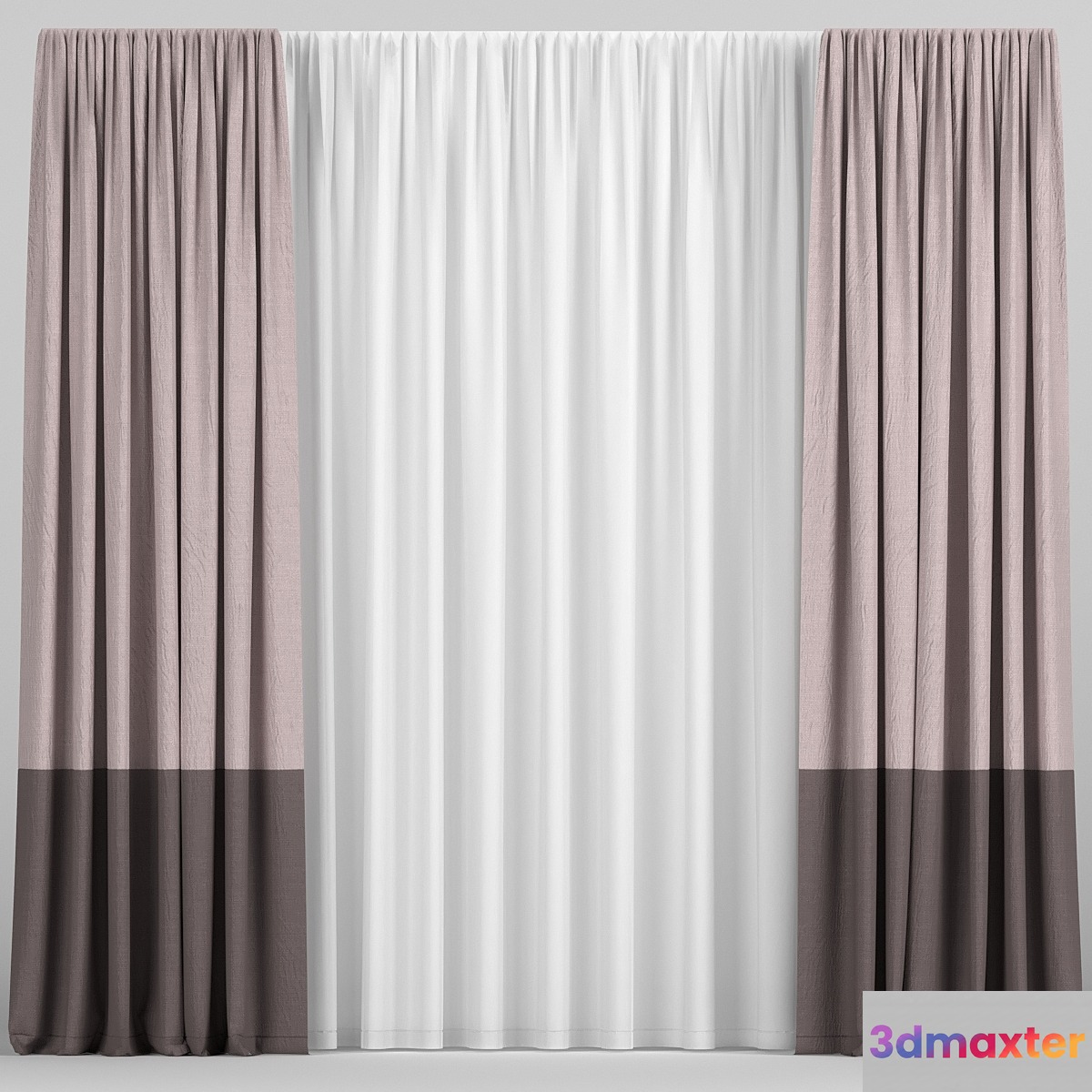 Two-tone curtains with tulle. 3D Max