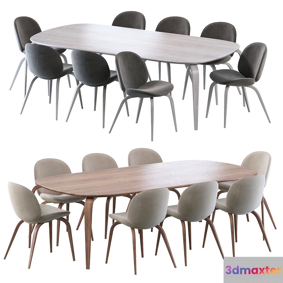 Beetle Dining Chair and Gubi Dining Table Elliptical 3D Max