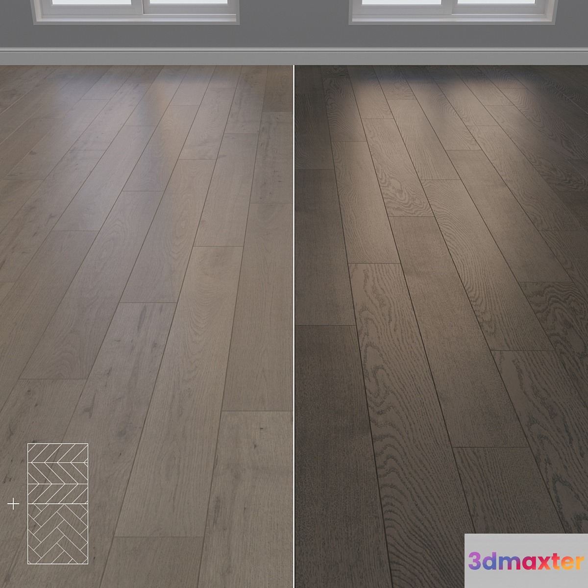 Parquet Oak 2 types layout Christmas tree chevron and linear setduo26 3D Max