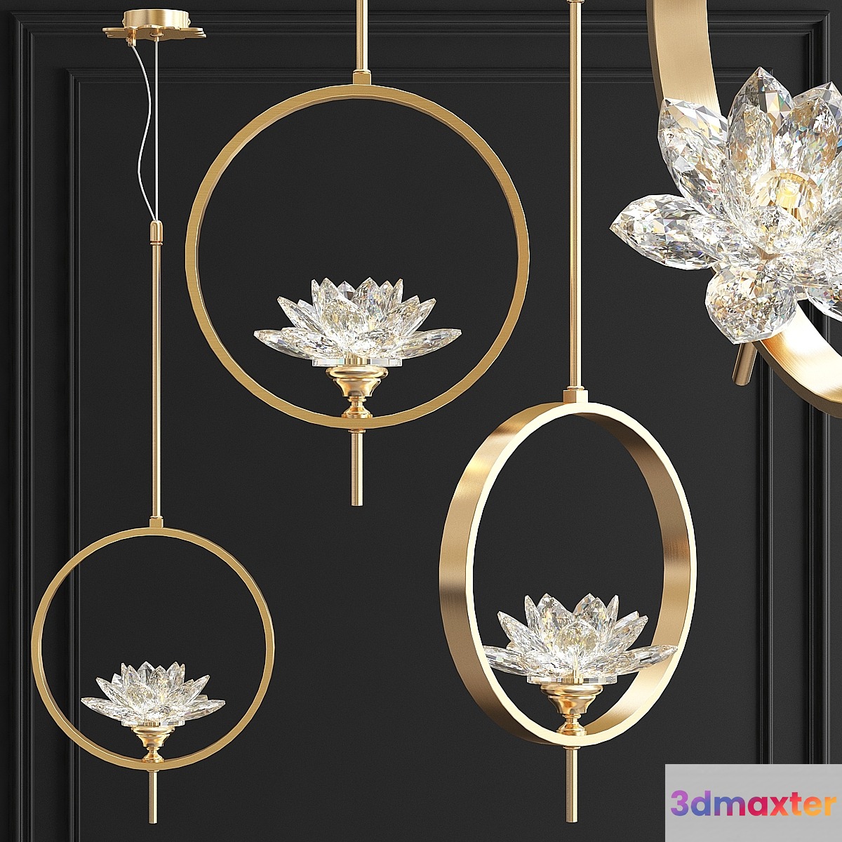 Pendant lamp Crystal Lotus Flower Lotus flower Clear Glass pendant lamp B 3D Max