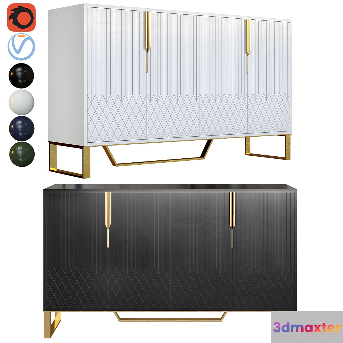 Aro Contemporary 60 Inch Sideboard Buffet 4 3D Max