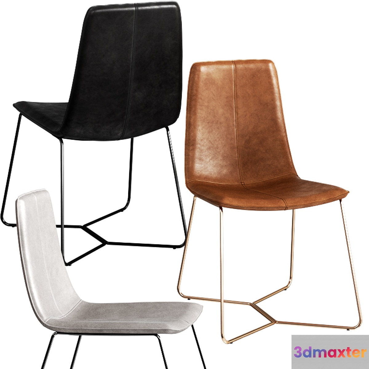 West Elm Slope Leather Dining Chair 3D Max