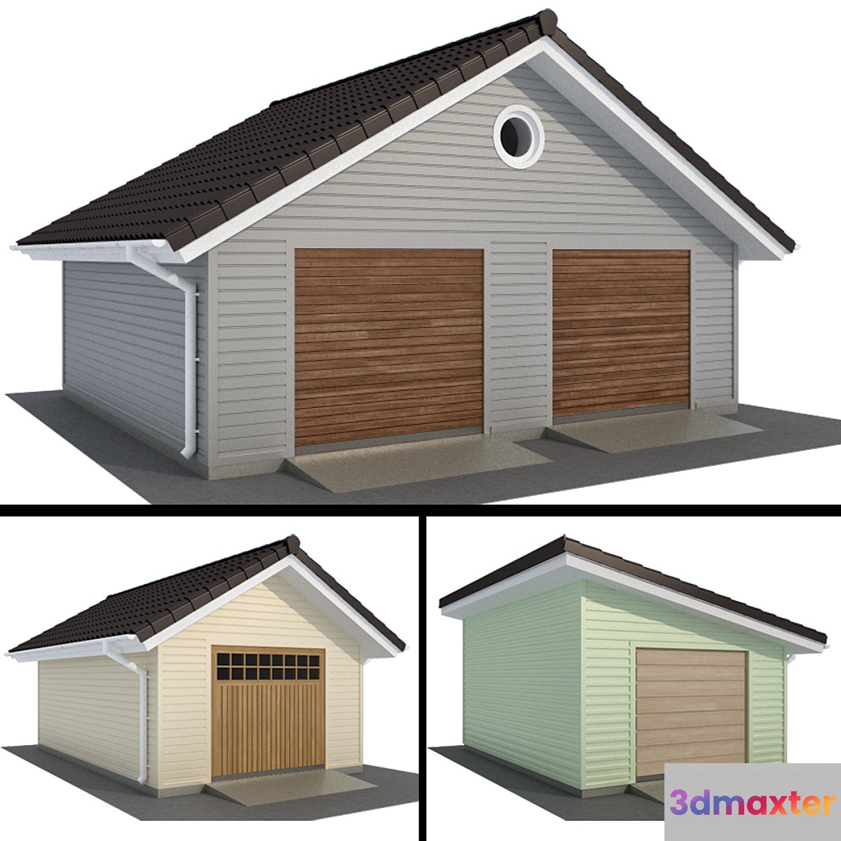 Garage with siding for one and two cars 3D Max